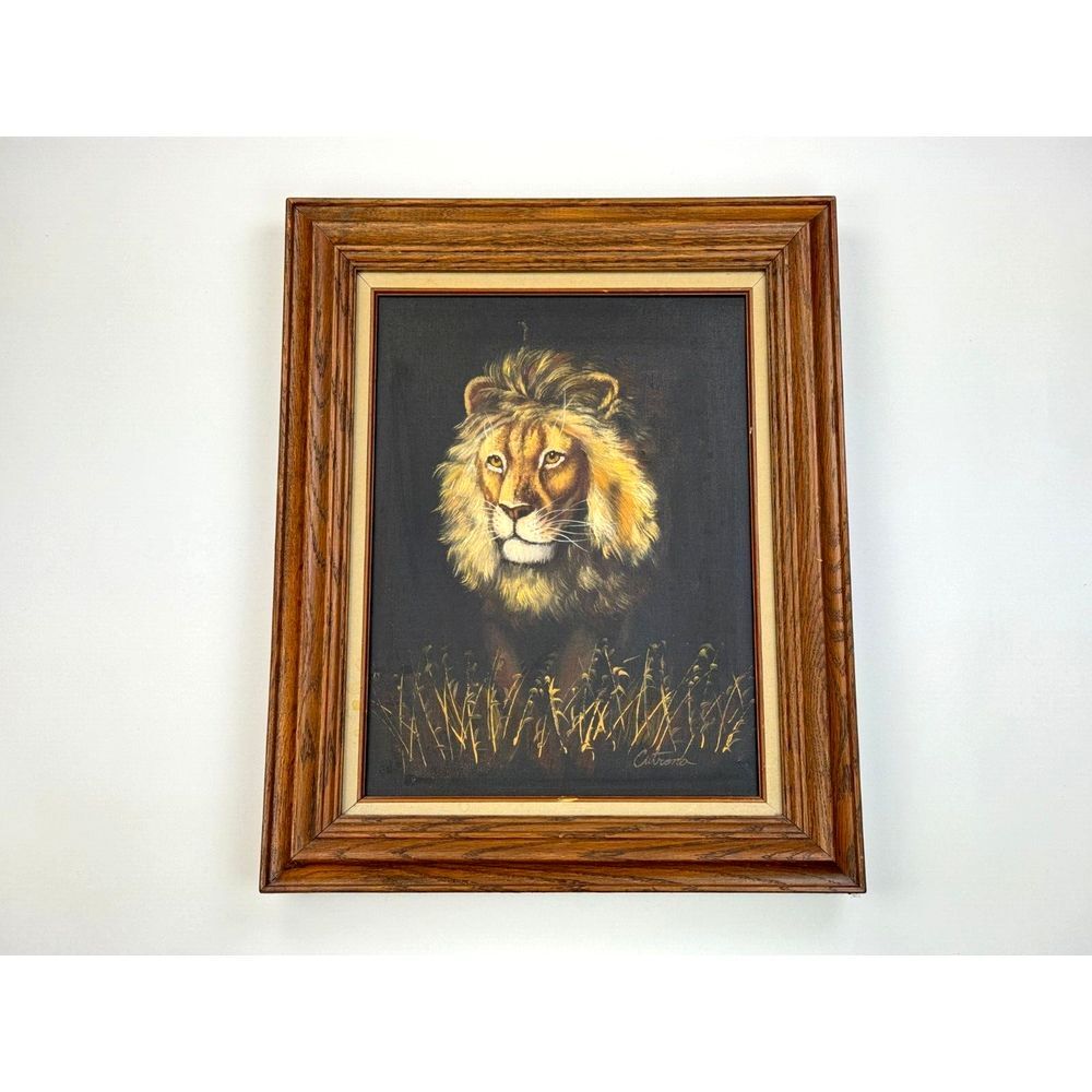 Cutrona Signed Lion Original‎ Canvas Oil Painting Framed VTG Animal 12x16 OOAK
